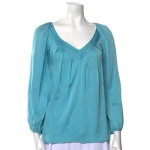 Diane Von Furstenberg Silk V-Neck Aqua Blouse